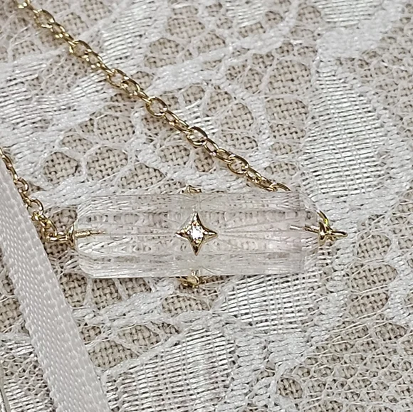 SU 925 Vermeil Crystal Lozenge Necklace with CZs - Picture 8 of 14